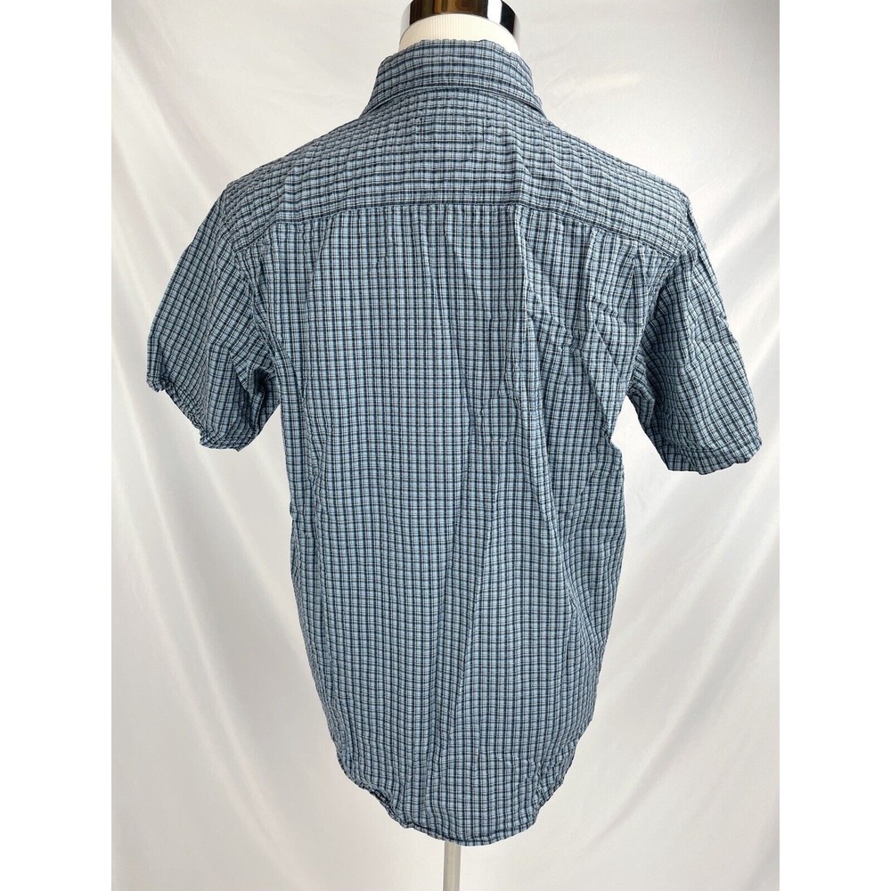 Eddie Bauer Men Medium Blue Short Sleeve Shirt Button Down Cotton Relaxed Fit - Picture 5 of 7